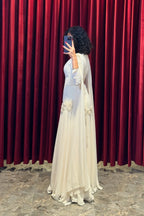 Elara Cape-Sleeve Embellished Mermaid Dress-Apricot