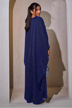 Luna Beaded Stripe Loose Fit Abaya-Blue