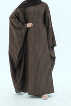 Luna Beaded Stripe Loose Fit Abaya-Brown