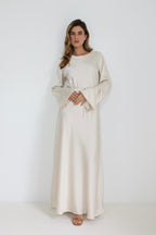 Sara Round Neck Flare Sleeve Tie Waist Maxi Dress