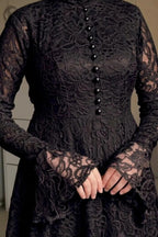 Lila High Neck Full Lace Flare Maxi-Black