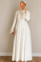 Lila High Neck Full Lace Flare Maxi-White