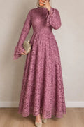 Lila High Neck Full Lace Flare Maxi-Pink