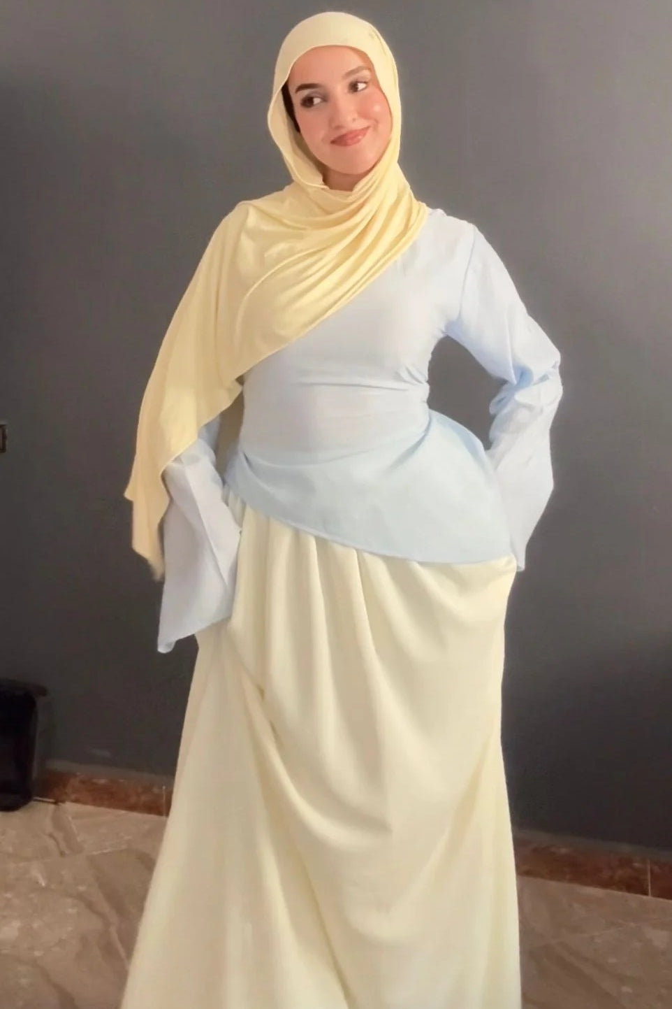Lina Asymmetrical Two Tone Skirt Set-Blue