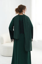 Zuhra Lace Panel Open Abaya-Green