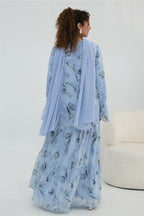 Elowen Floral Tiered Open Abaya-Blue