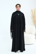Zuhra Lace Panel Open Abaya-Black