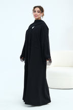 Zuhra Lace Panel Open Abaya-Black