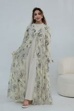 Elowen Floral Tiered Open Abaya-Apricot