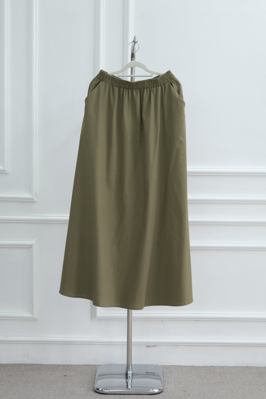 Irene Elastic Waist Casual Maxi Skirt-Green