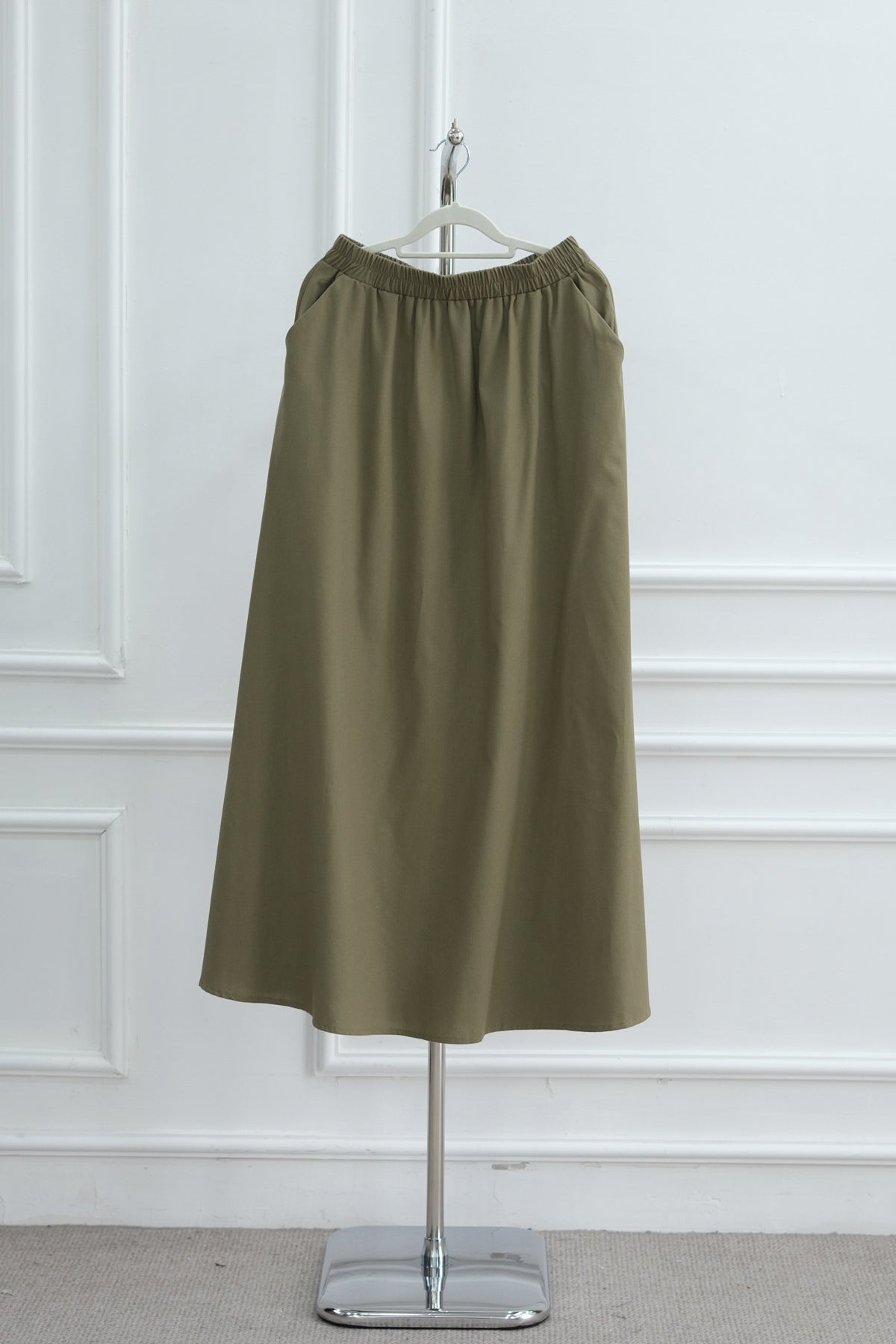 Irene Elastic Waist Casual Maxi Skirt-Green