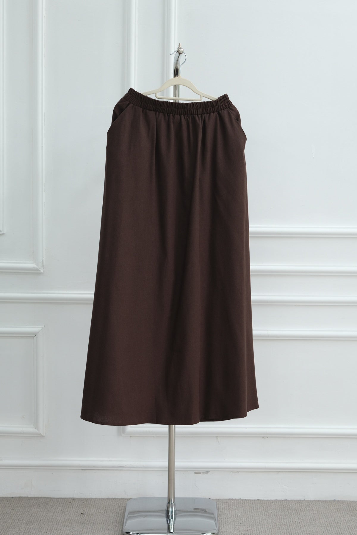 Irene Elastic Waist Casual Maxi Skirt-Coffee