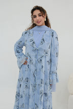 Elowen Floral Tiered Open Abaya-Blue