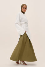 Irene Elastic Waist Casual Maxi Skirt-Green