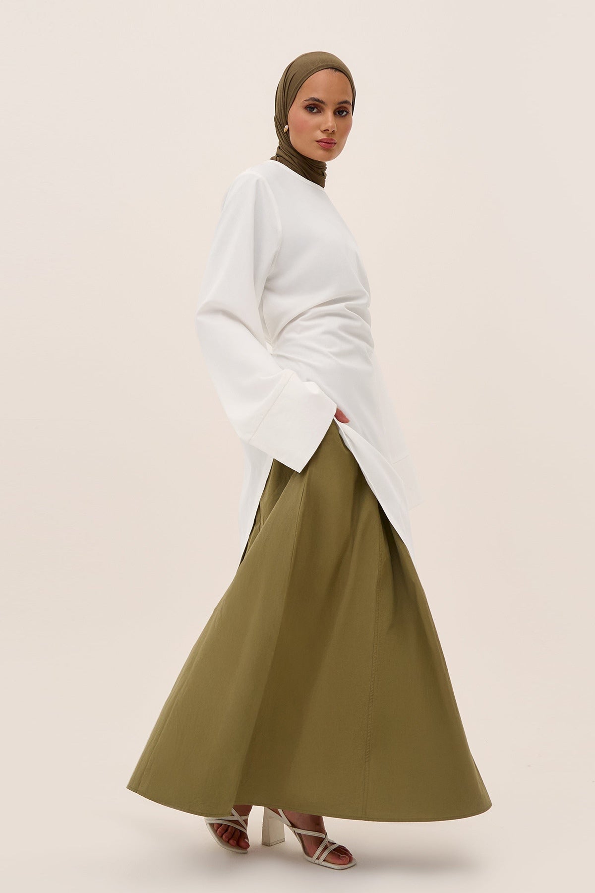 Irene Elastic Waist Casual Maxi Skirt-Green