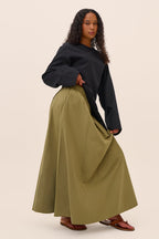 Irene Elastic Waist Casual Maxi Skirt-Green