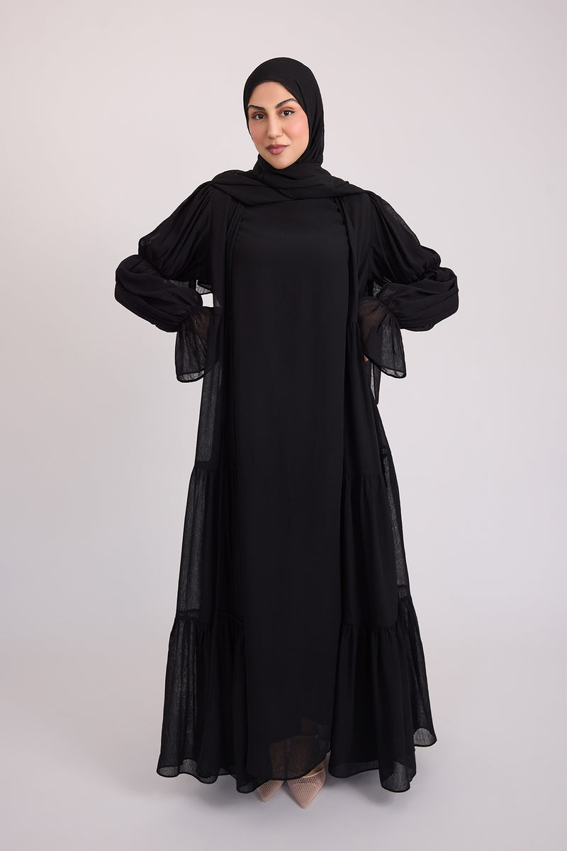 Bohemian Abaya Set-Black
