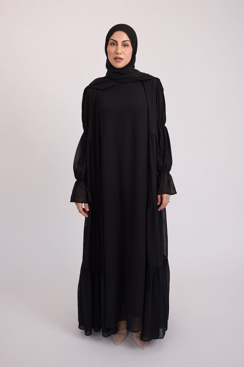 Bohemian Abaya Set-Black