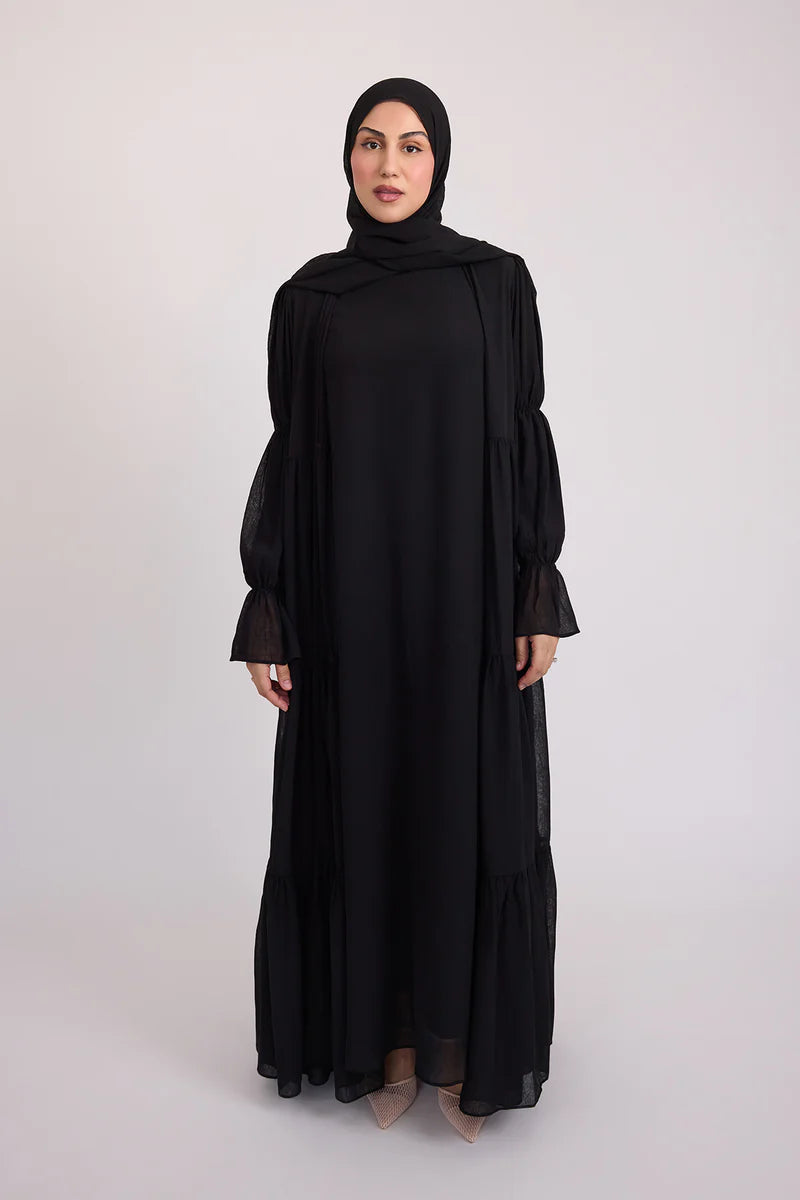 Bohemian Abaya Set-Black