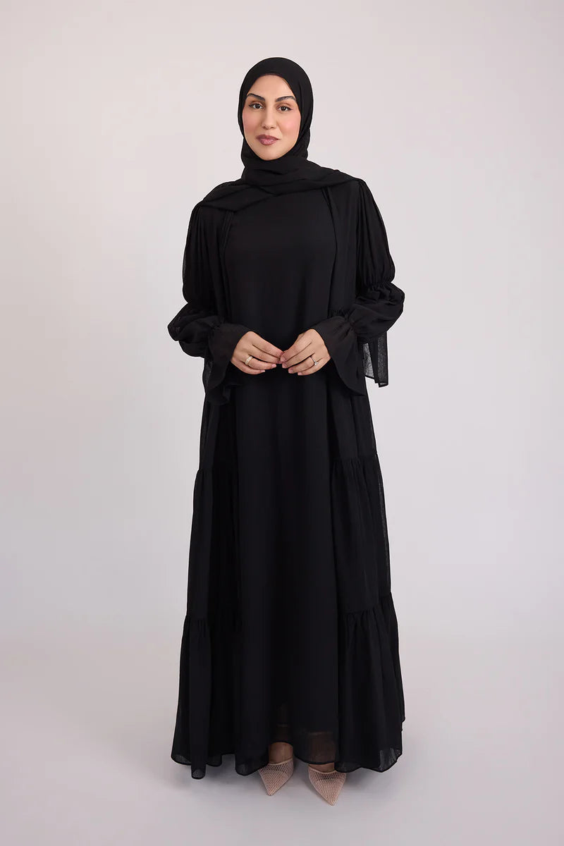 Bohemian Abaya Set-Black