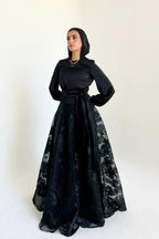 High-Neck Silhouette Maxi Gown-Black