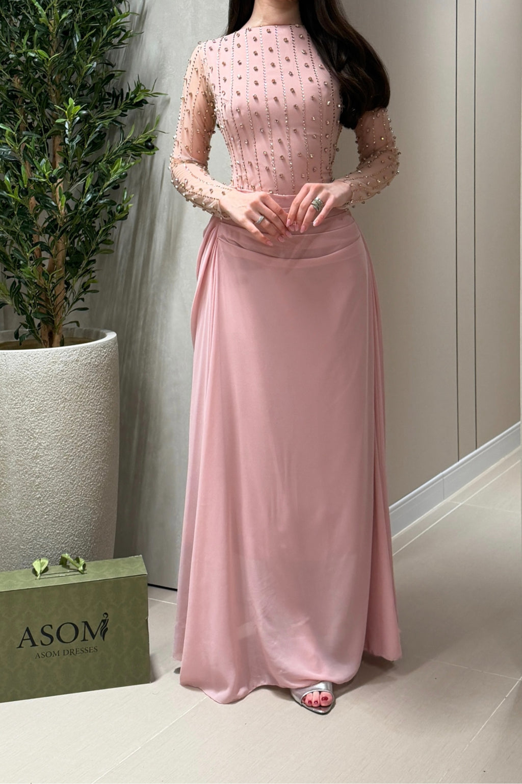 Elowen Beaded Mesh Draped Maxi