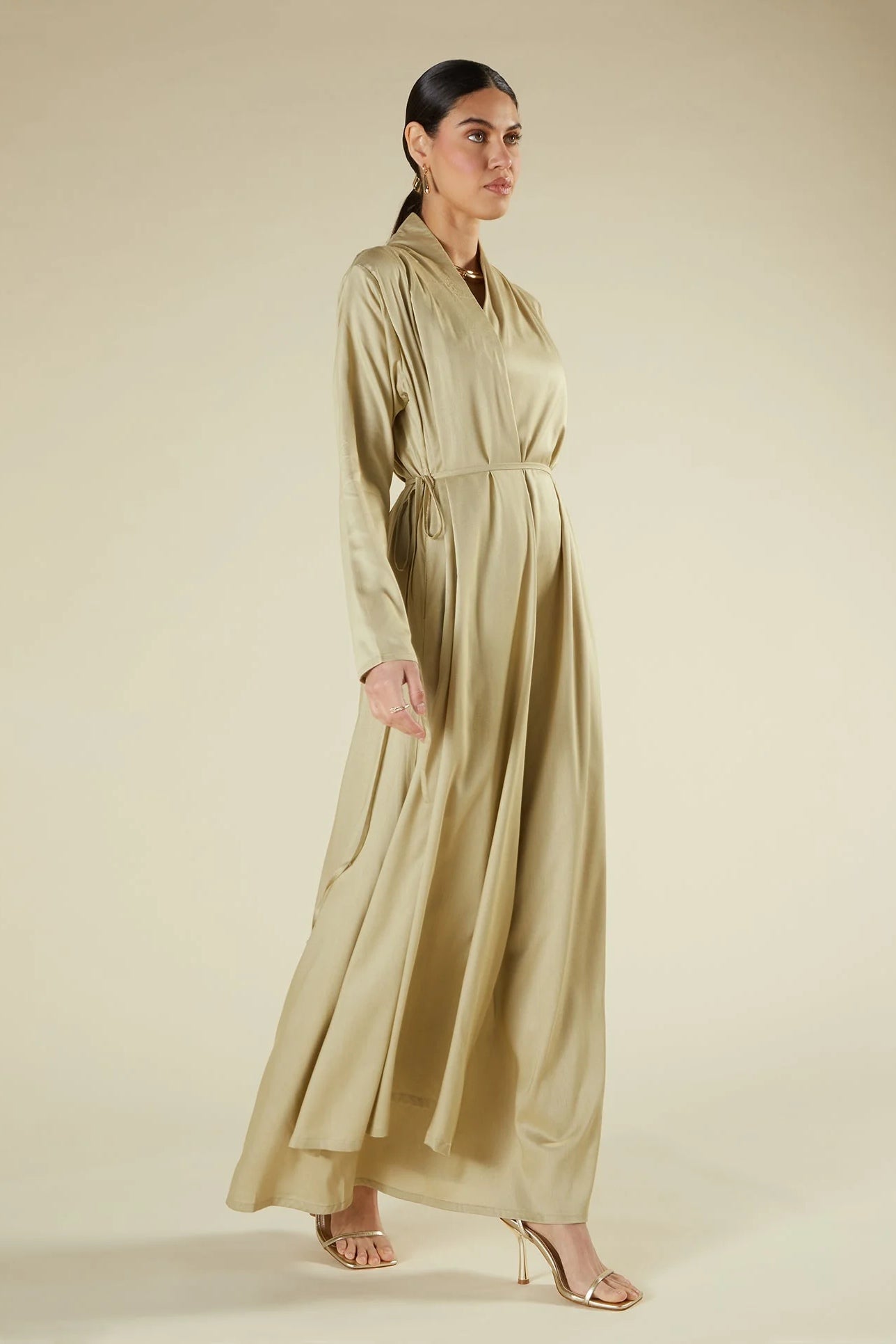 Amira Minimalist Wrapped Front Silk-Texture Flowing Abaya