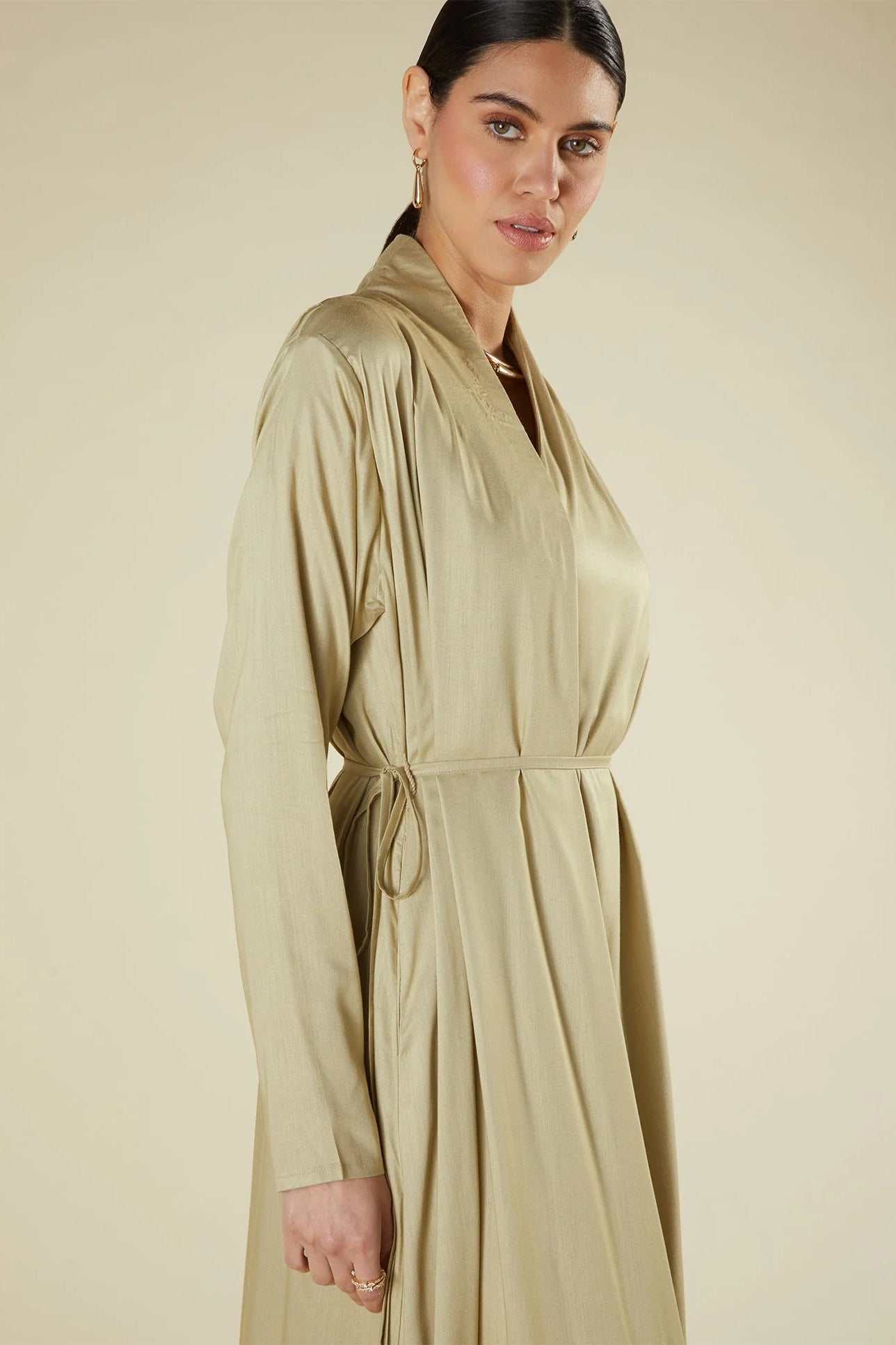 Amira Minimalist Wrapped Front Silk-Texture Flowing Abaya