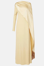 Asymmetric Draped Sash Satin Maxi Dress