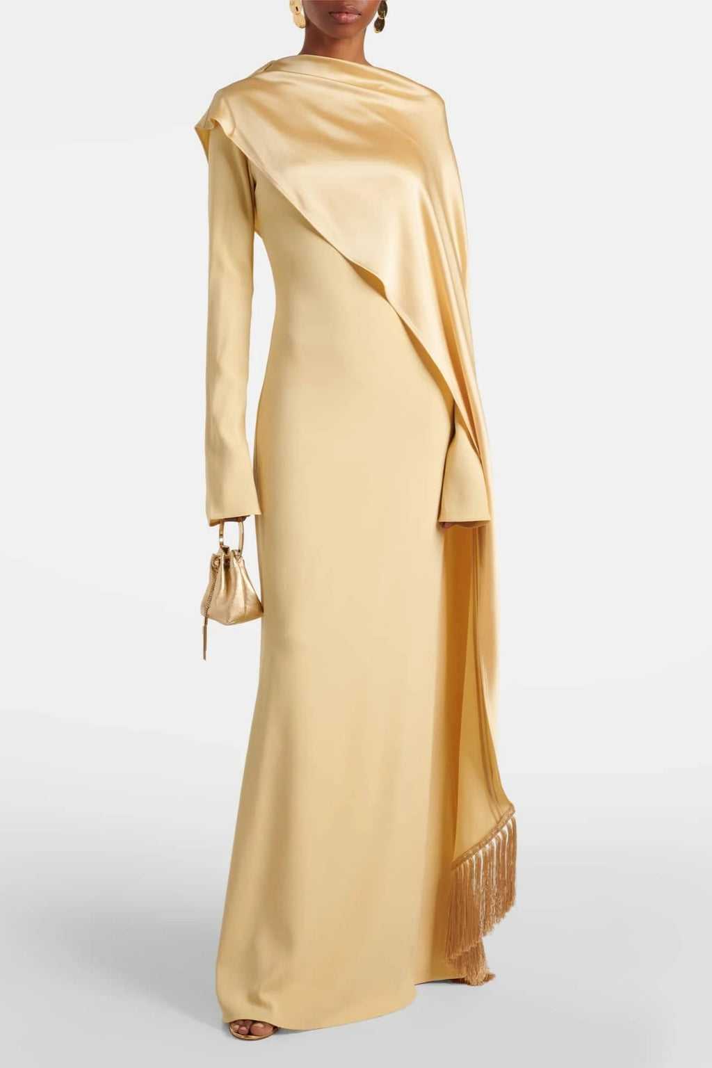 Asymmetric Draped Sash Satin Maxi Dress
