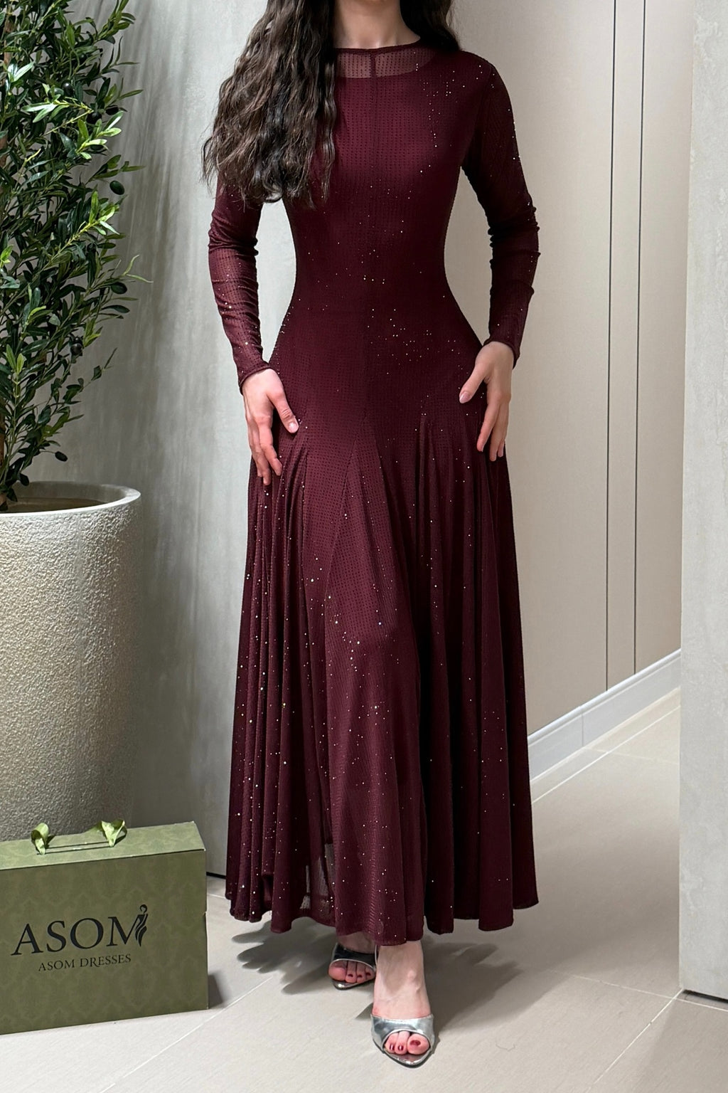 Hana Sparkle Ribbed Flared Maxi