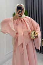 Luminous Organza Dual Tie Bow Flared A Line Maxi Dress