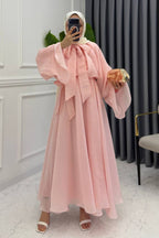 Luminous Organza Dual Tie Bow Flared A Line Maxi Dress