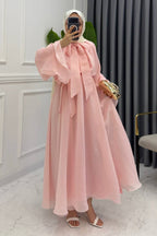 Luminous Organza Dual Tie Bow Flared A Line Maxi Dress