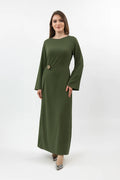 Sara Brooch Waist Tie Maxi Dress-DarkGreen