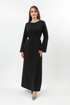 Sara Brooch Waist Tie Maxi Dress-Black