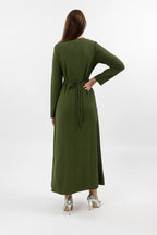 Sara Brooch Waist Tie Maxi Dress-DarkGreen