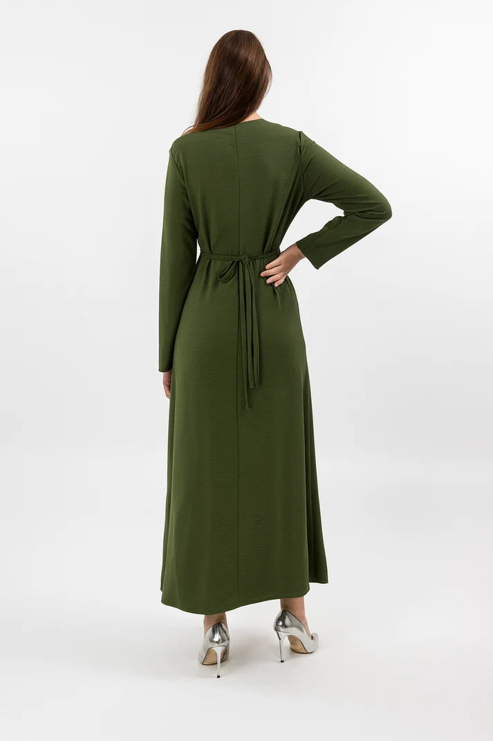 Sara Brooch Waist Tie Maxi Dress-DarkGreen