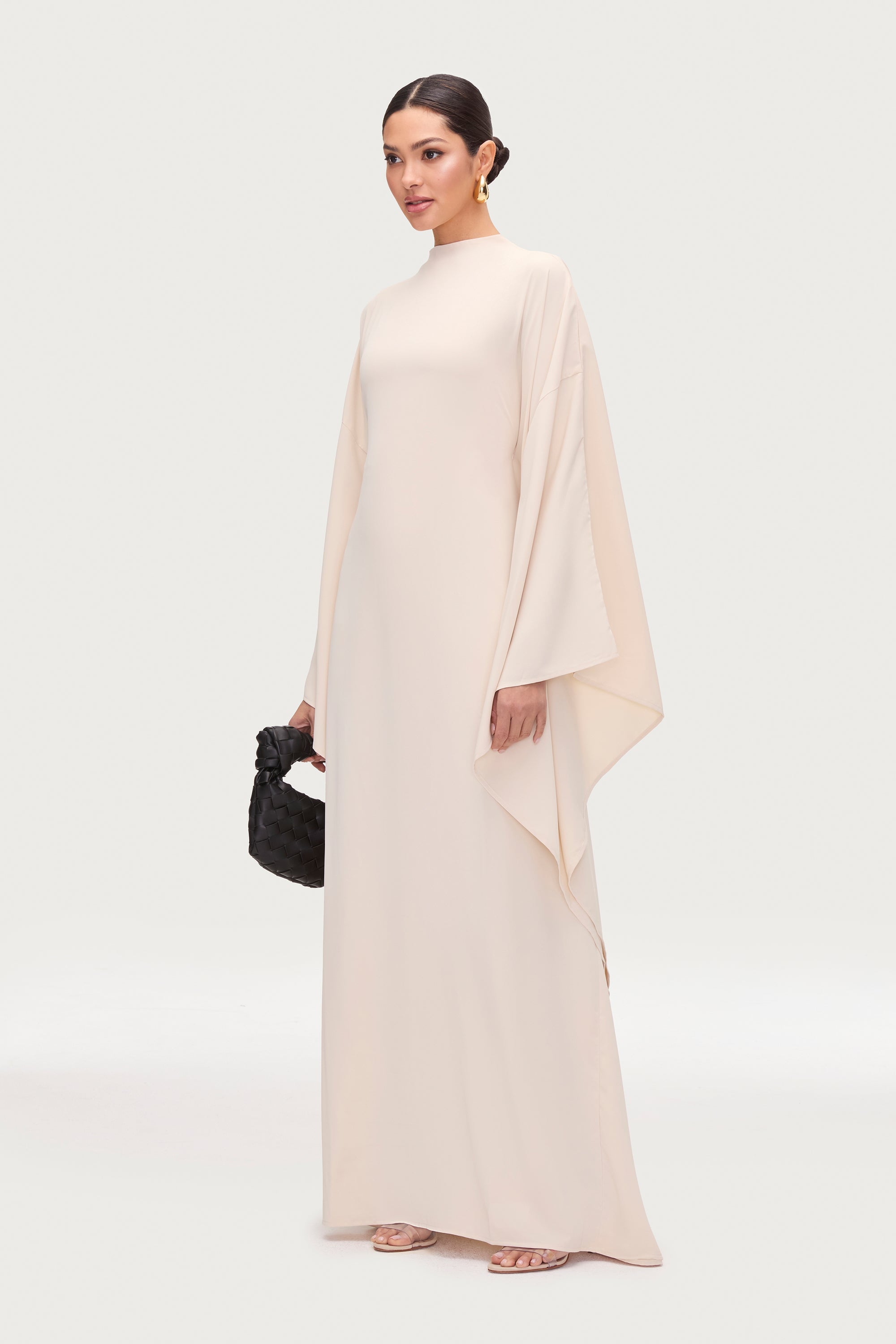 Amira Butterfly Inner Tie Abaya Dress - Stone