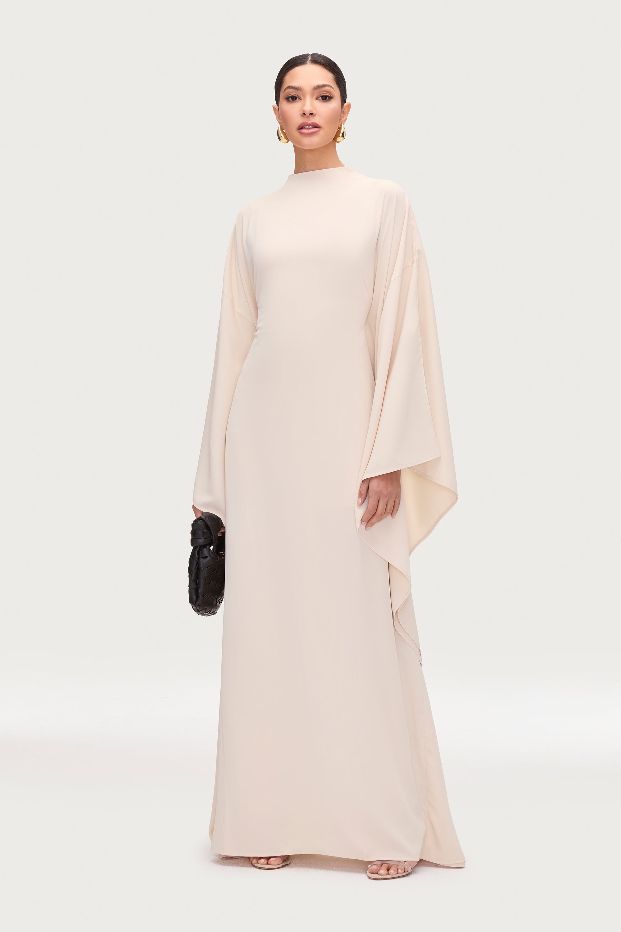 Amira Butterfly Inner Tie Abaya Dress - Stone