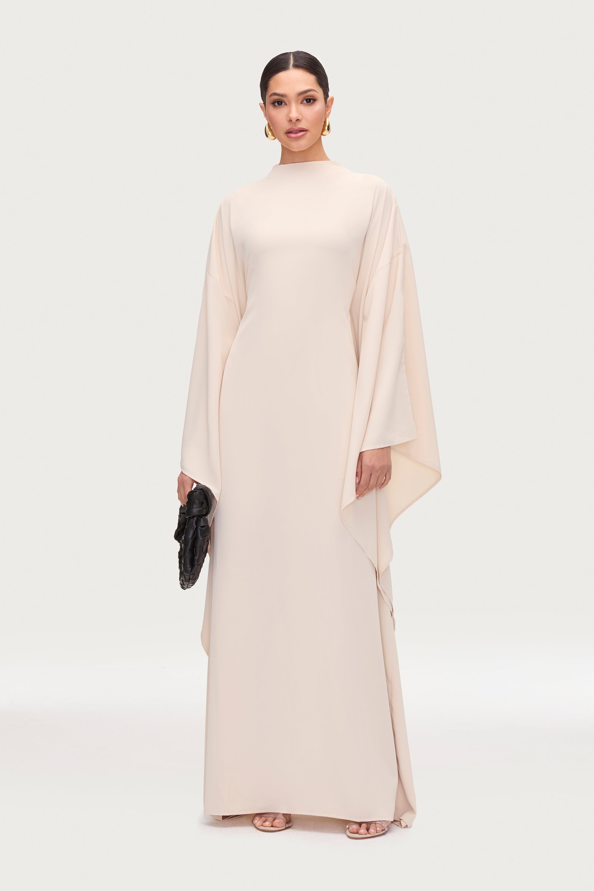 Amira Butterfly Inner Tie Abaya Dress - Stone