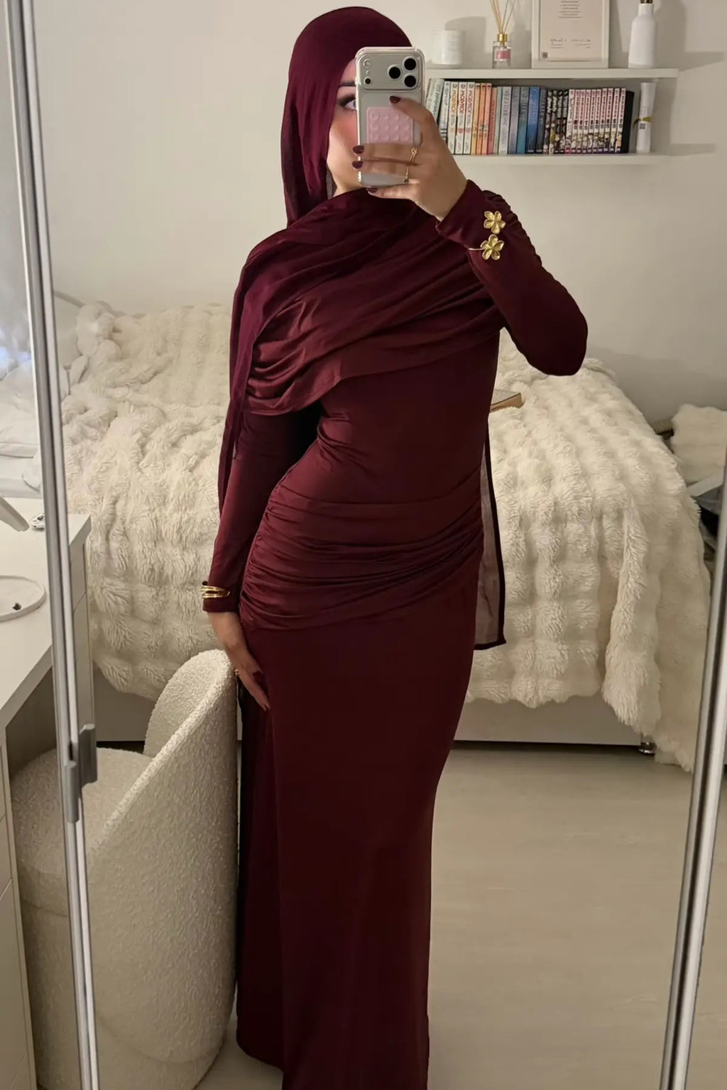 Wrapped Shroud Neck Ruched Maxi Dress