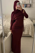 Wrapped Shroud Neck Ruched Maxi Dress