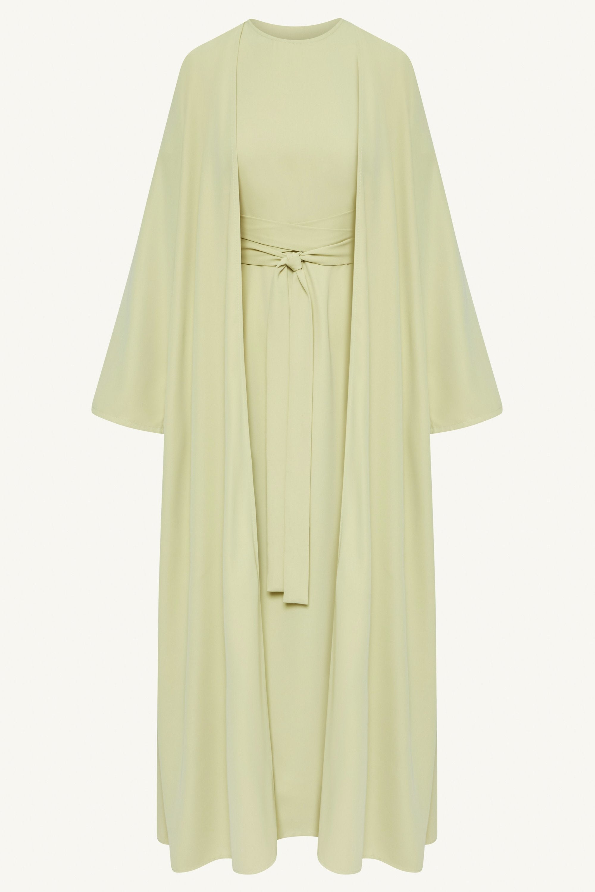 Asalah Wrap Waist Maxi Dress & Abaya Set - Pistachio