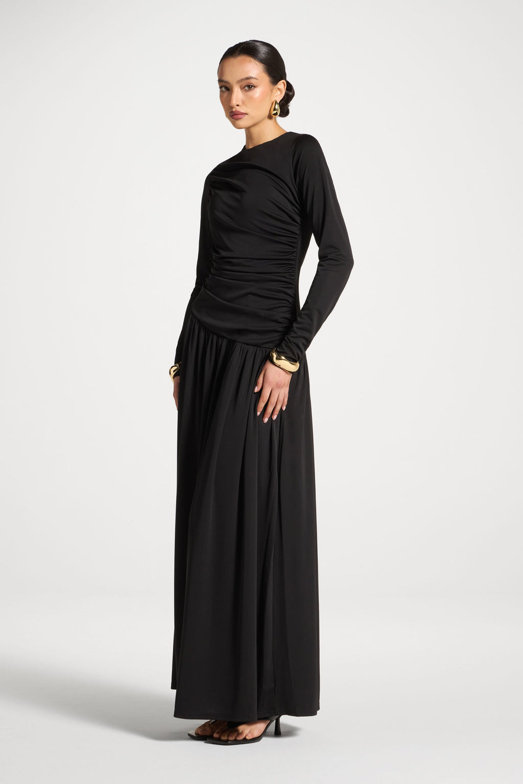 Asymmetrical Waist Rouched Maxi Dress