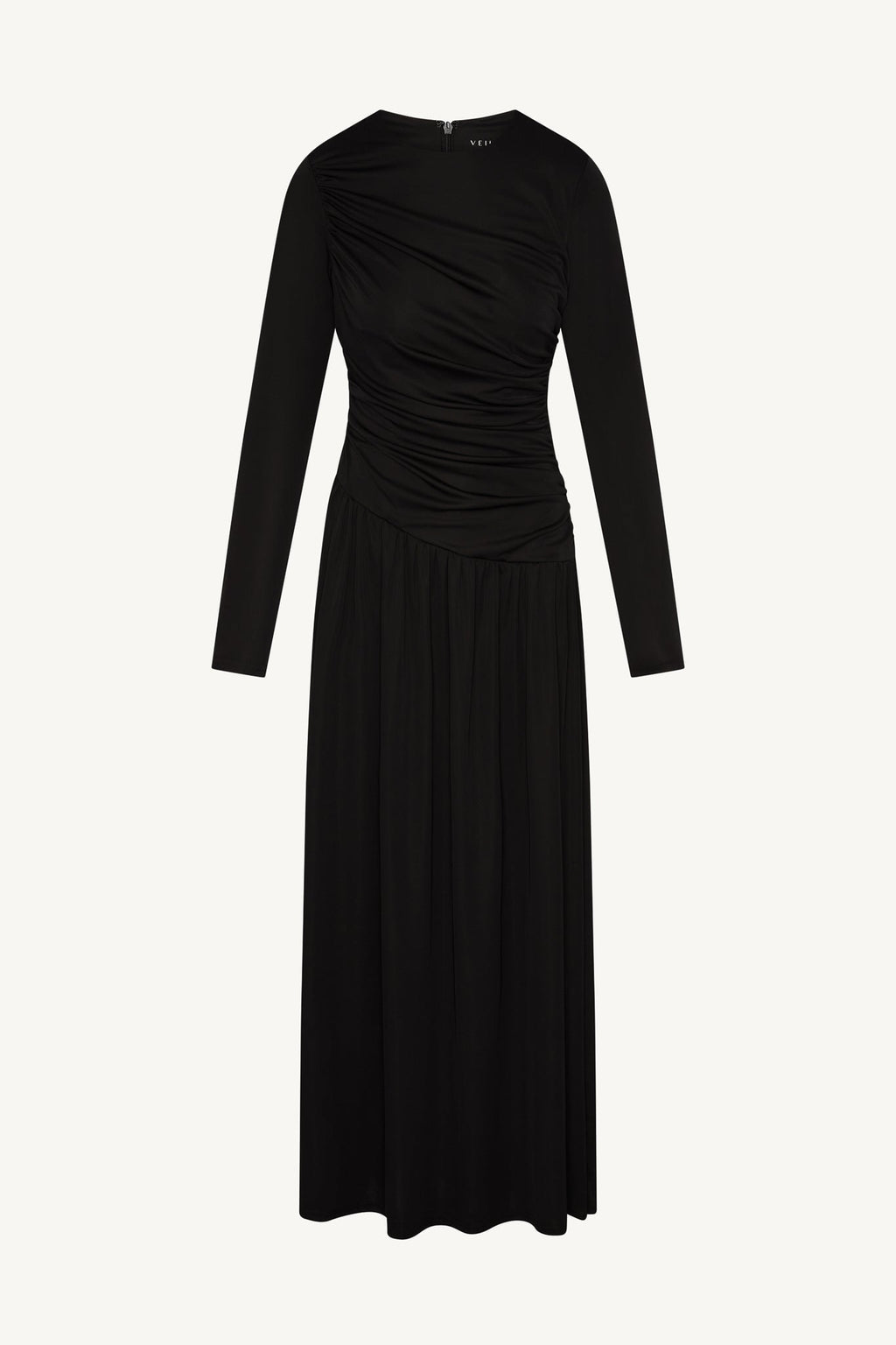 Asymmetrical Waist Rouched Maxi Dress - Black