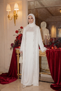 Amani Lace Trim Abaya & Hijab Set-White
