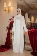 Amani Lace Trim Abaya & Hijab Set-White