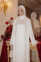 Amani Lace Trim Abaya & Hijab Set-White