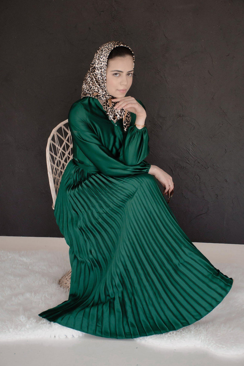 Noraya Pleated Satin Gown-Green